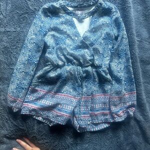 Blue and Red Patterned Long Sleeve Romper kids
